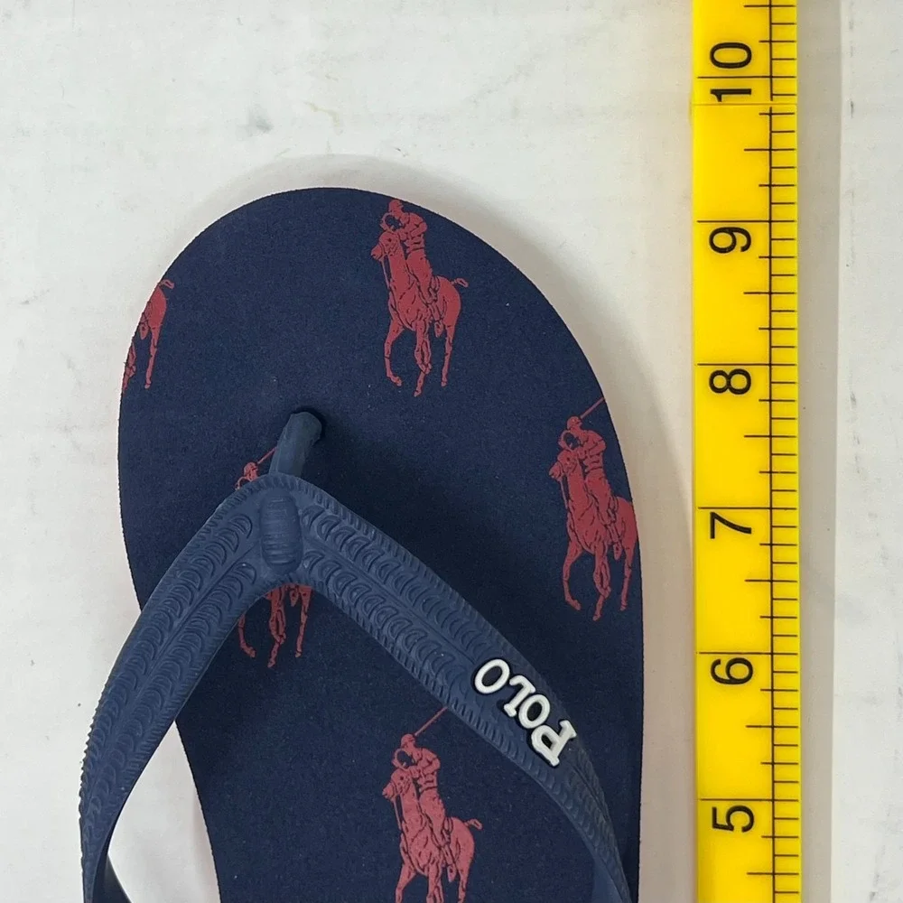 Polo Ralph Lauren Unisex Junior Flip Flop Navy/ Red Pony Logo US Size 4 VTG NEW‎